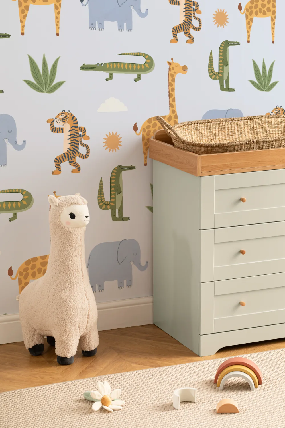 Blue Kids Playful Jungle Animals Mural