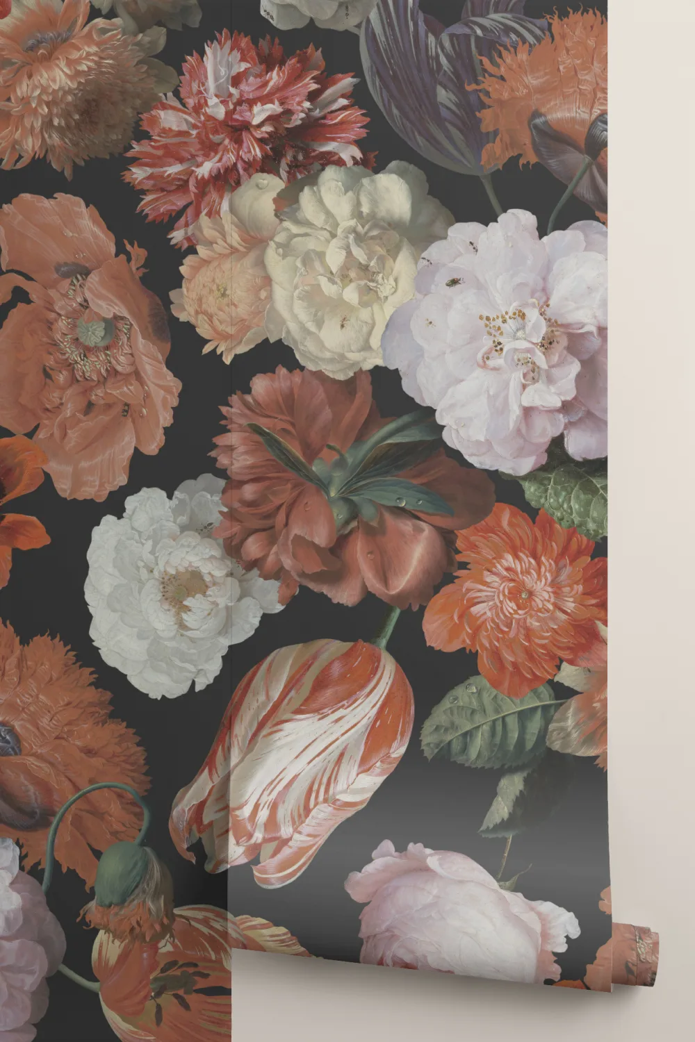 Red Painted Large Scale Floral Mural
