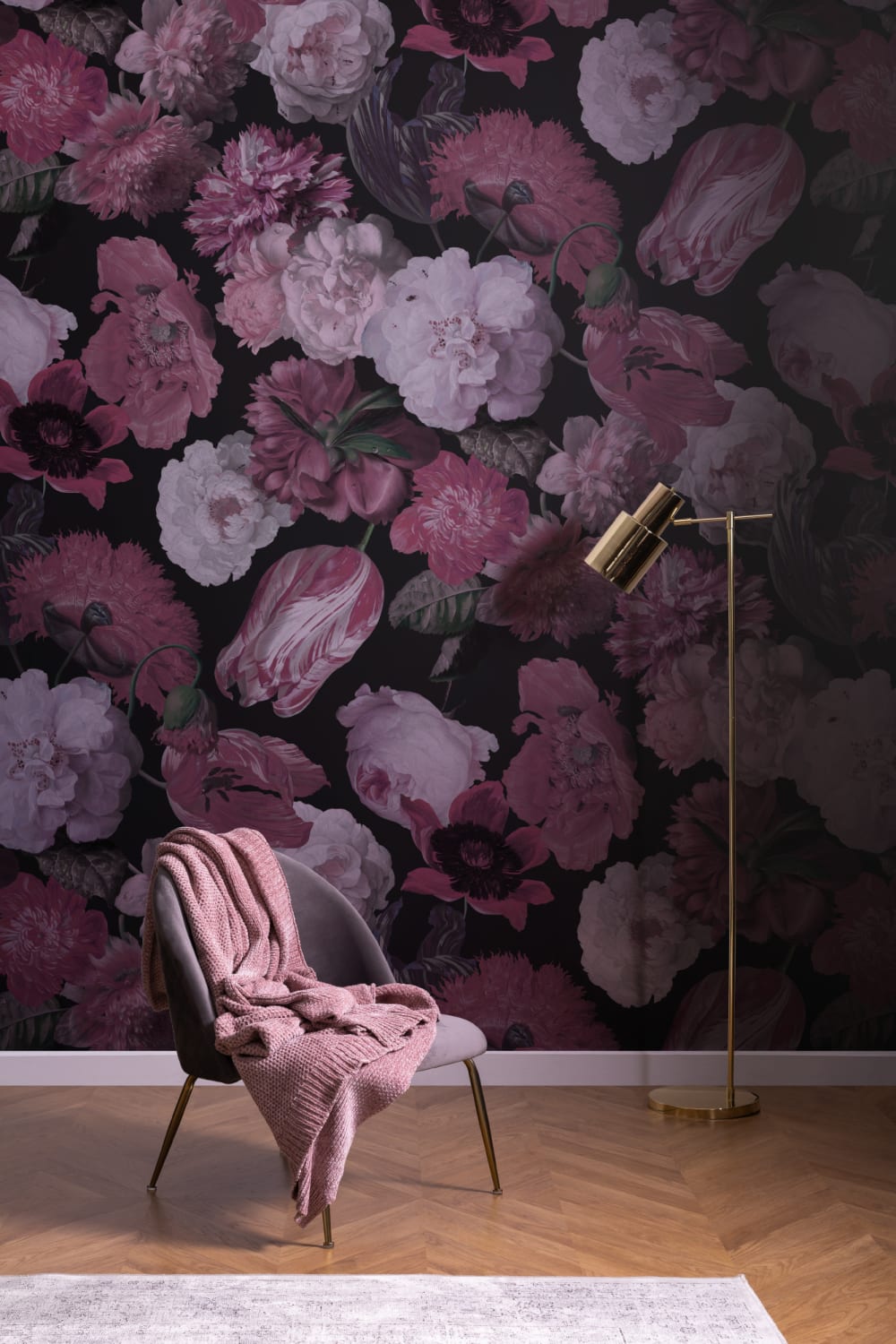 Purple Painted Large Scale Floral Mural