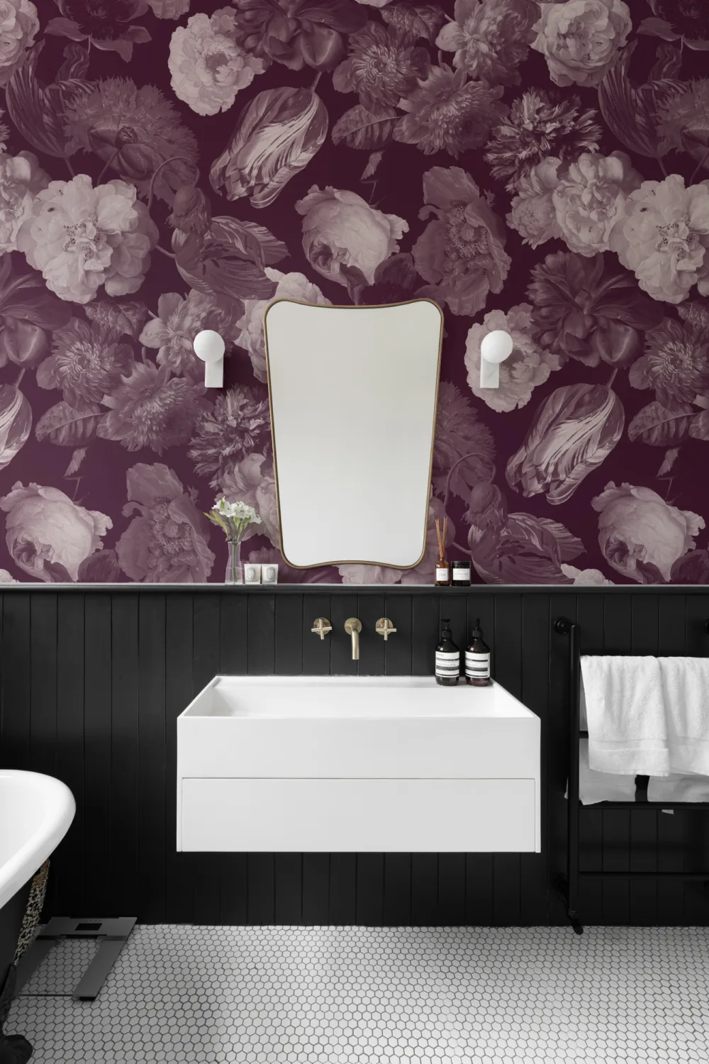 Plum Painted Large Scale Floral Mural