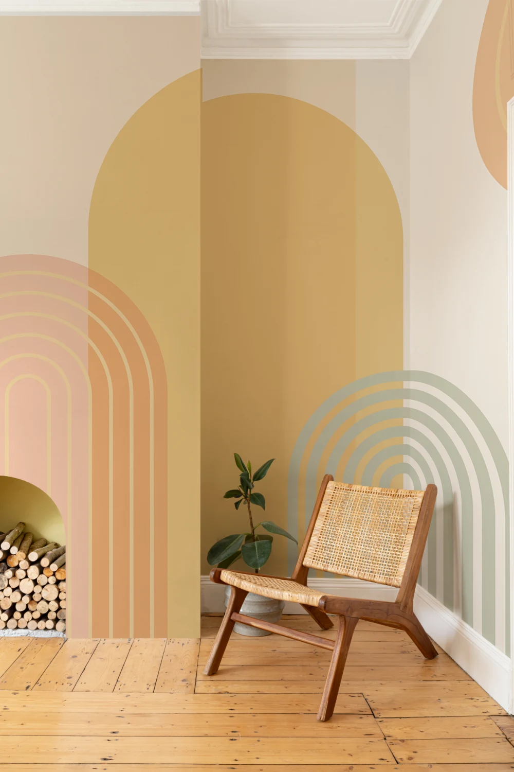 Bright Retro Geometric Arches Mural