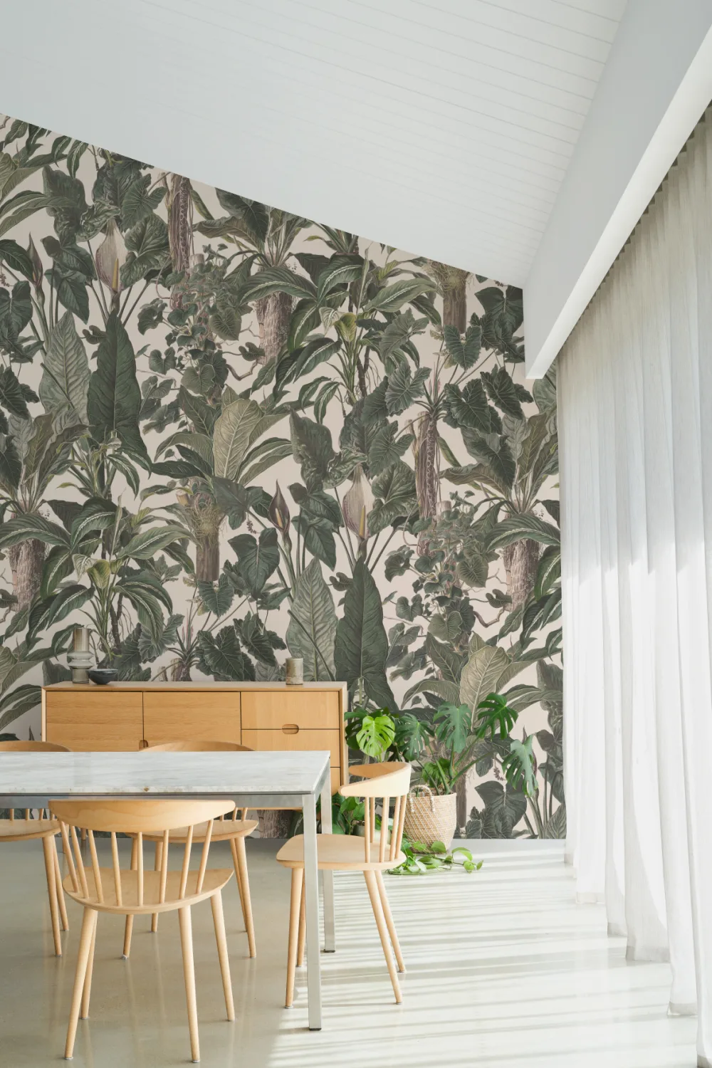 Classic Tropical Illustrated Leafy Plants Mural