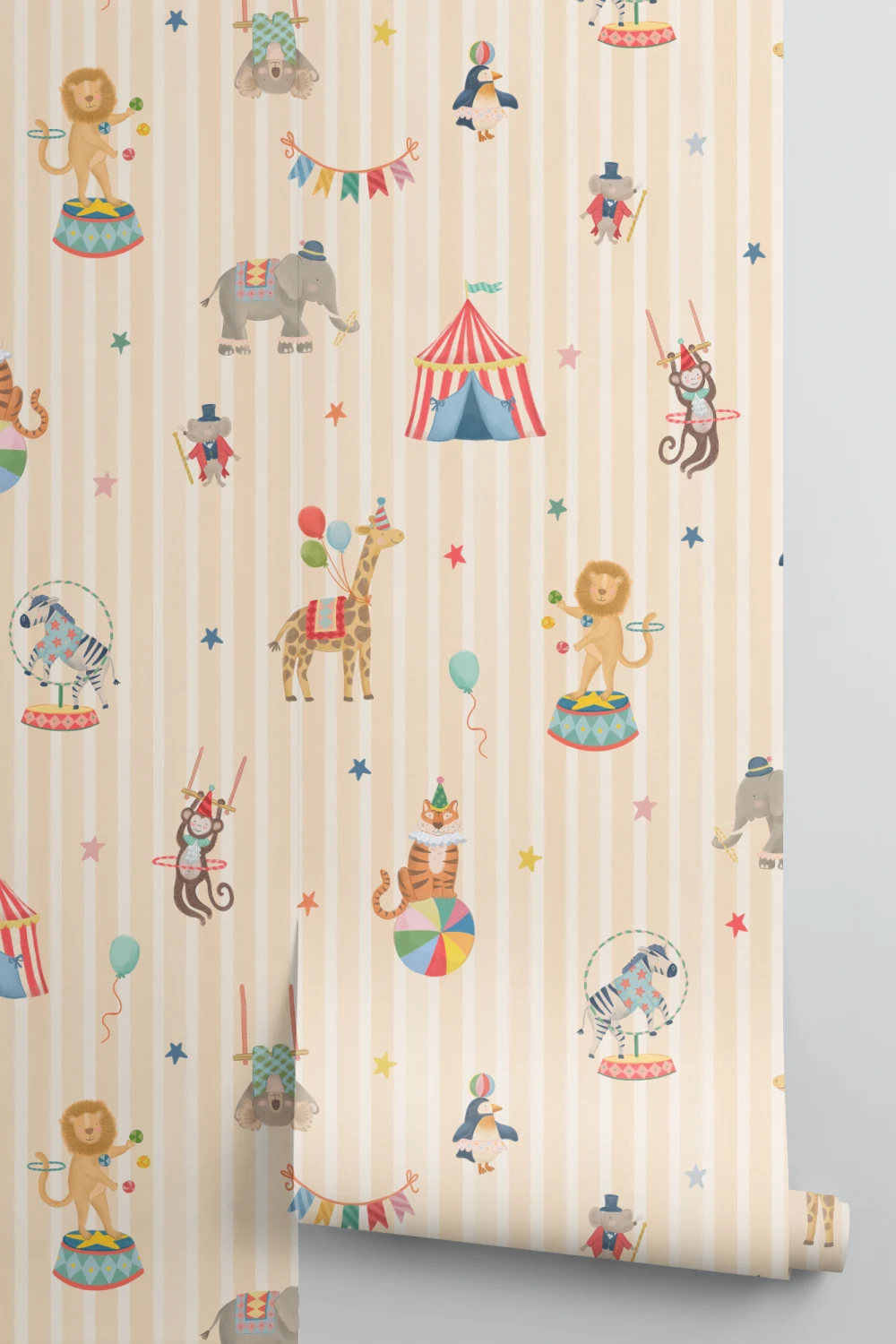 Kinderen Gele Streep Circus Dieren Muurschildering
