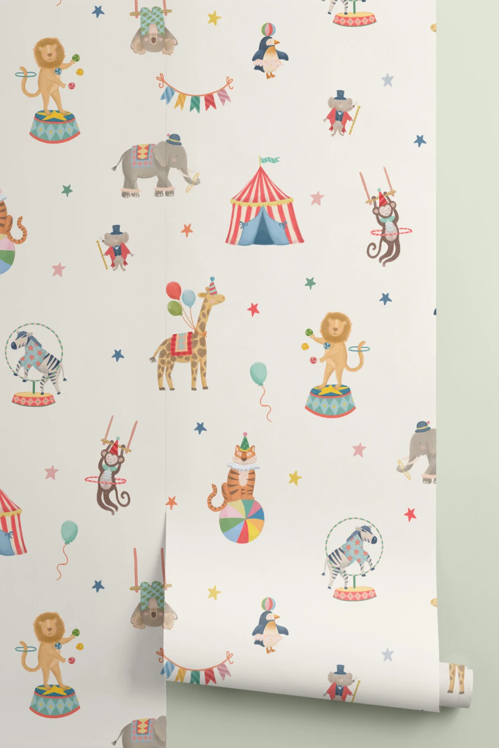 Kids Neutral Circus Animals Mural
