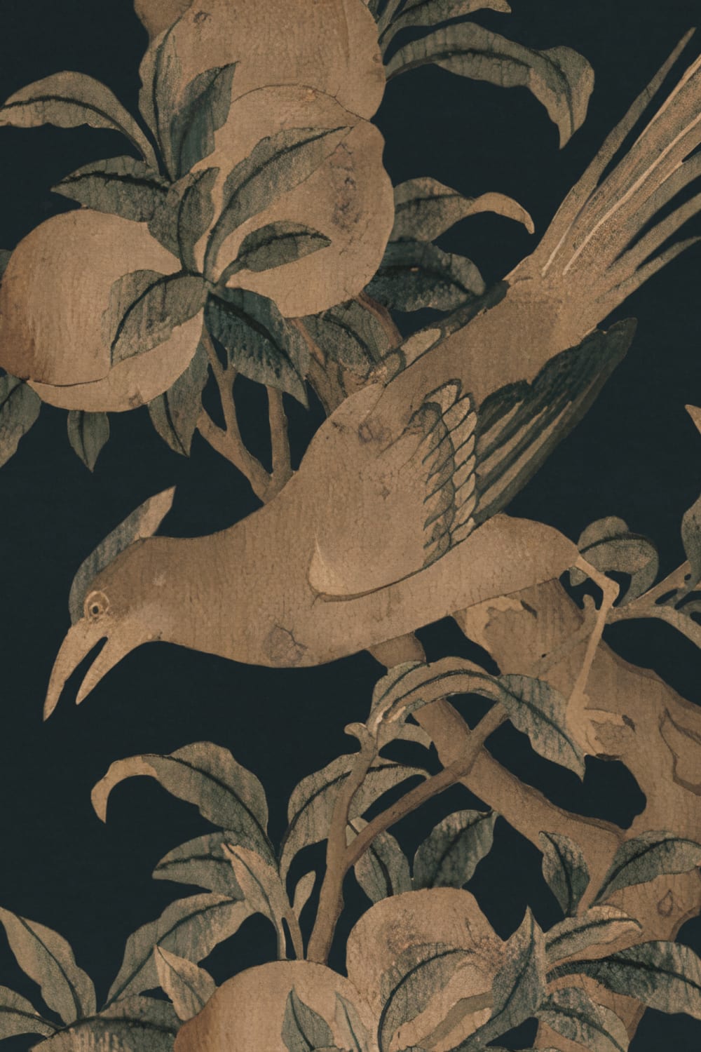 Navy Chinoiserie Vintage Garden Scene Mural