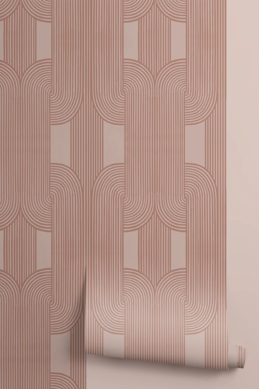 Carta da parati rosa con linee e curve rilassanti