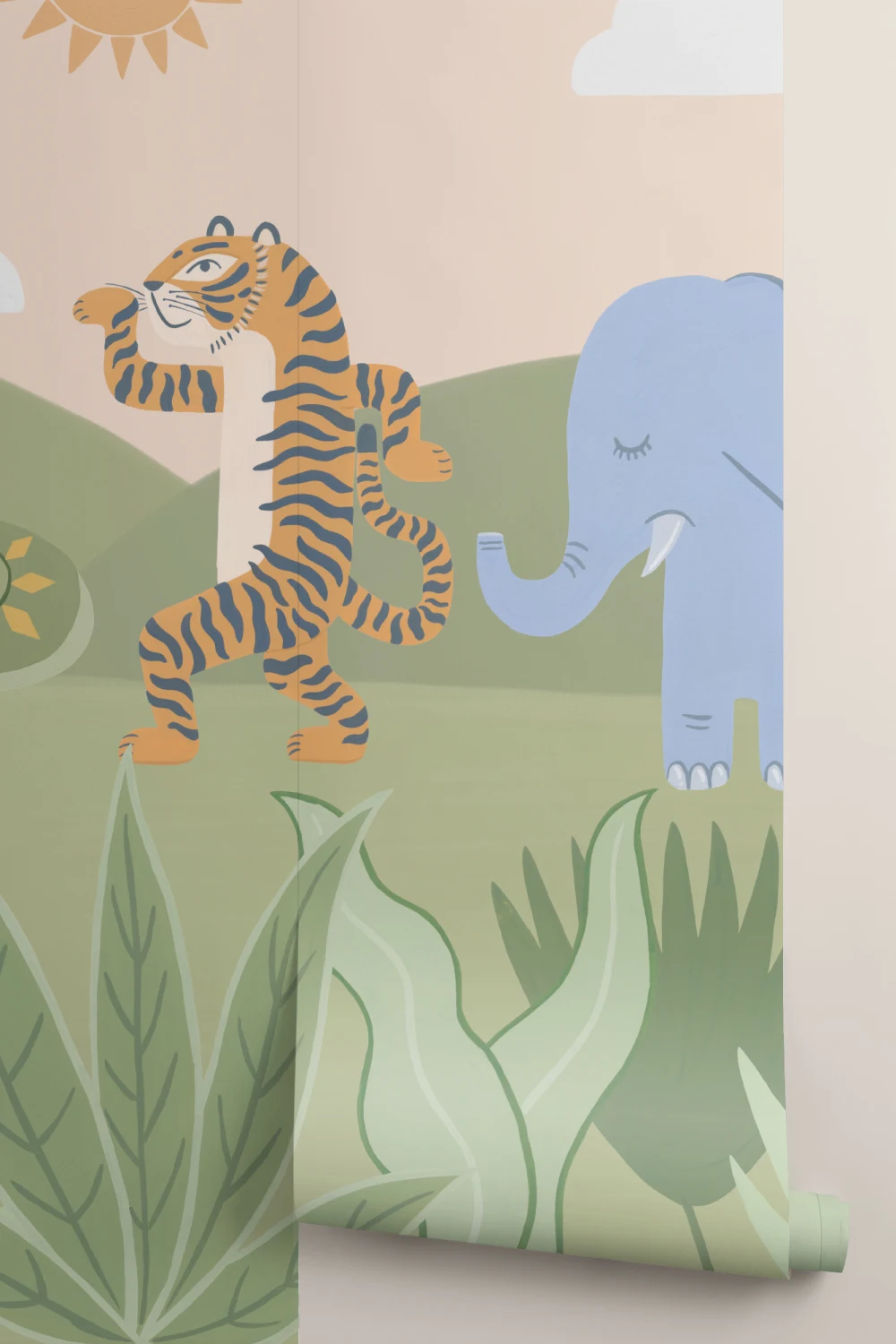 Kids Playful Dancing Jungle Animals Mural