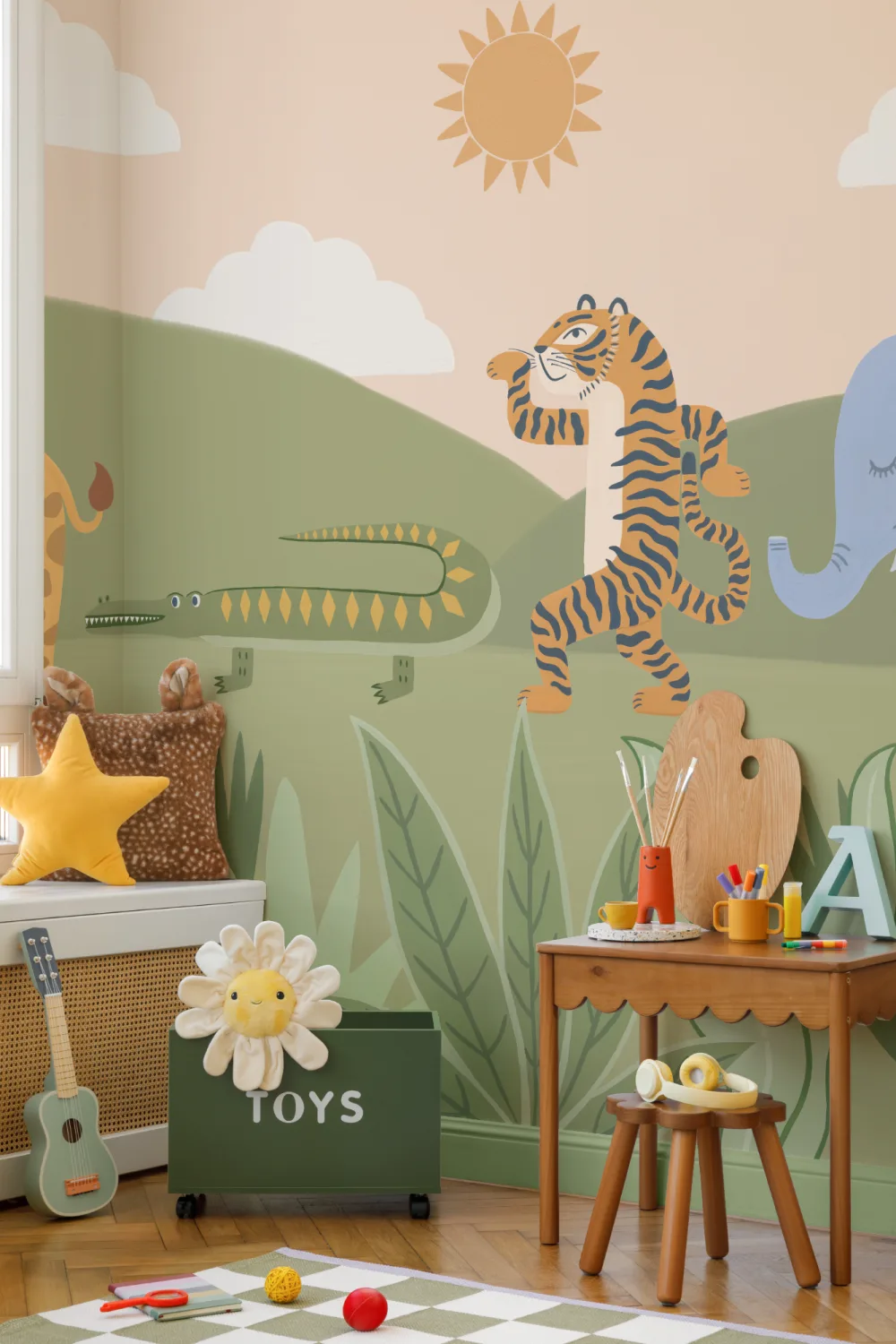 Kids Playful Dancing Jungle Animals Mural