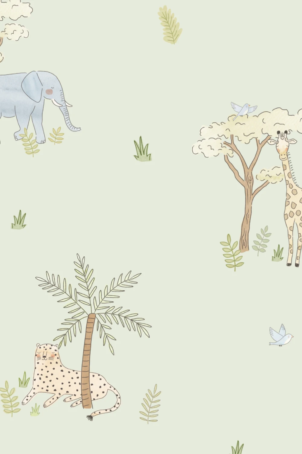 Zielona ilustrowana kolorowa tapeta Safari Zwierzęta