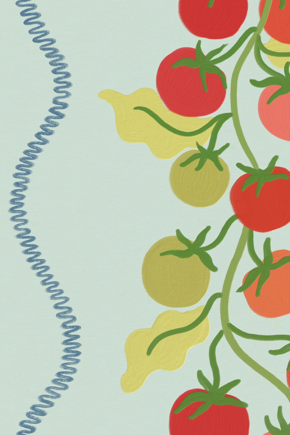 Blue Vine Tomato Botanisk stripete fototapet