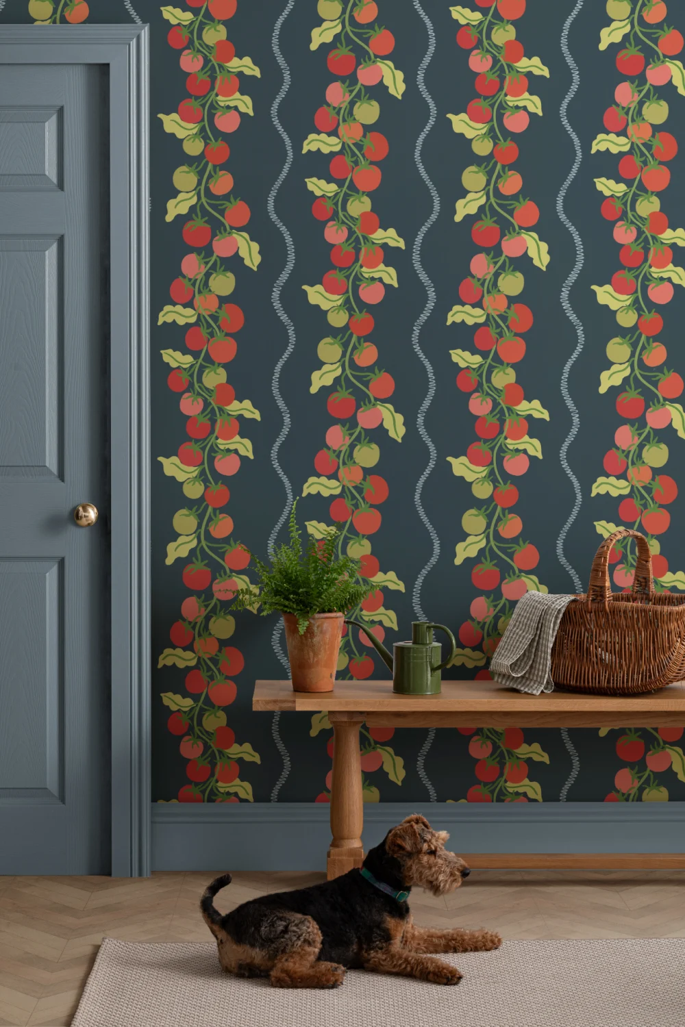 Dark Vine Tomato Botanical Striped Mural