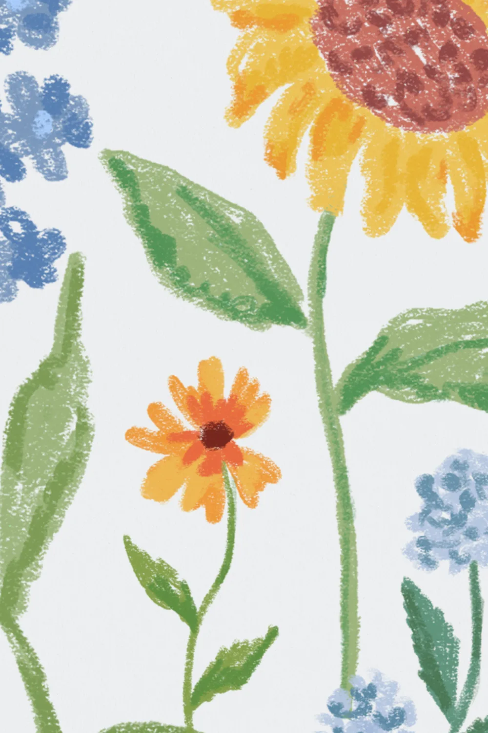 Blåt håndtegnet fototapet med vilde blomster
