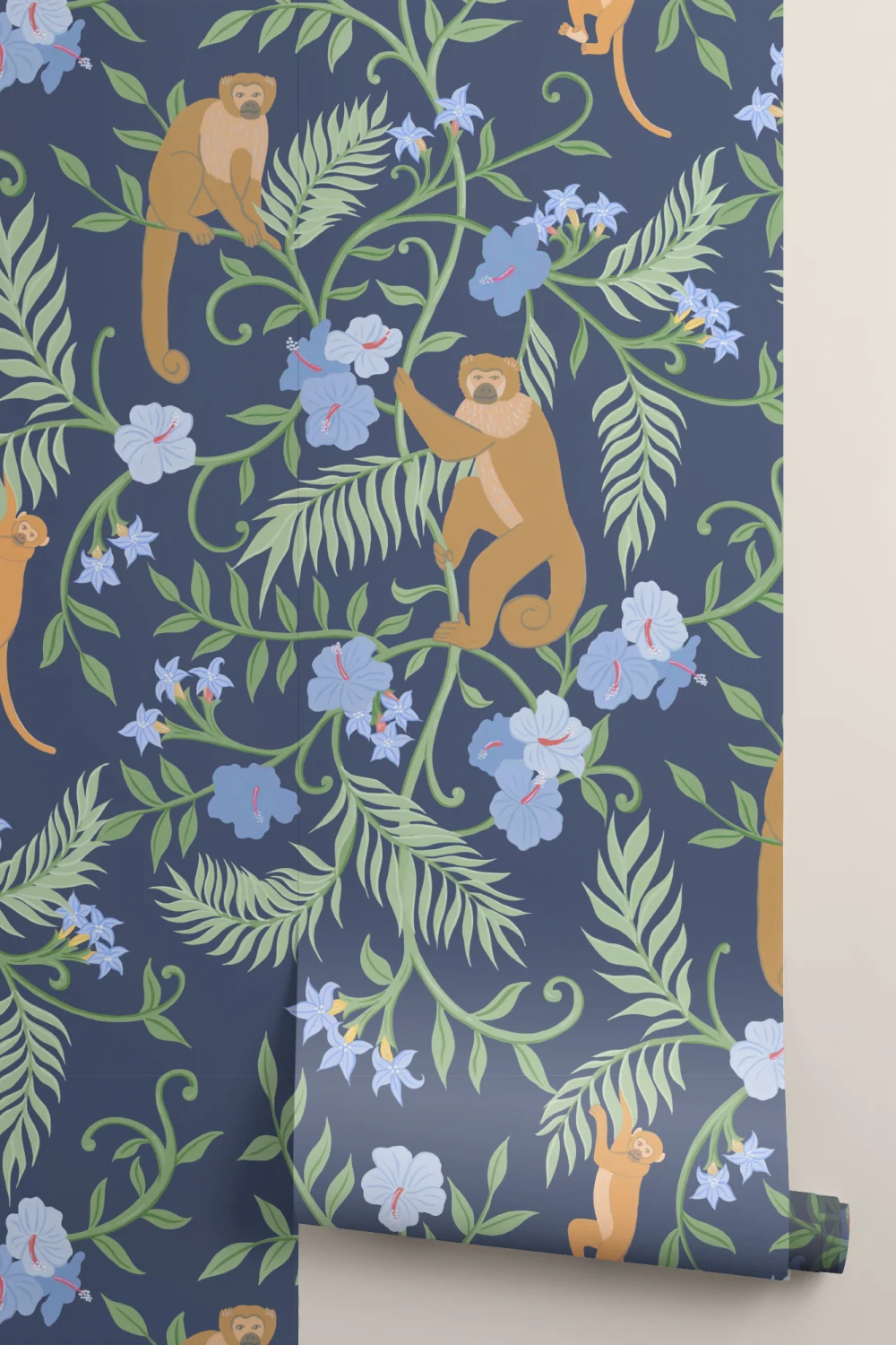 Navy Macaque Monkey Tropical Mural
