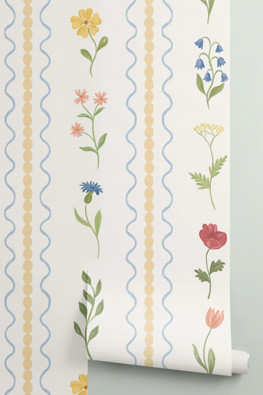 Gul Bobbin randig vildblomma mural-tapeter