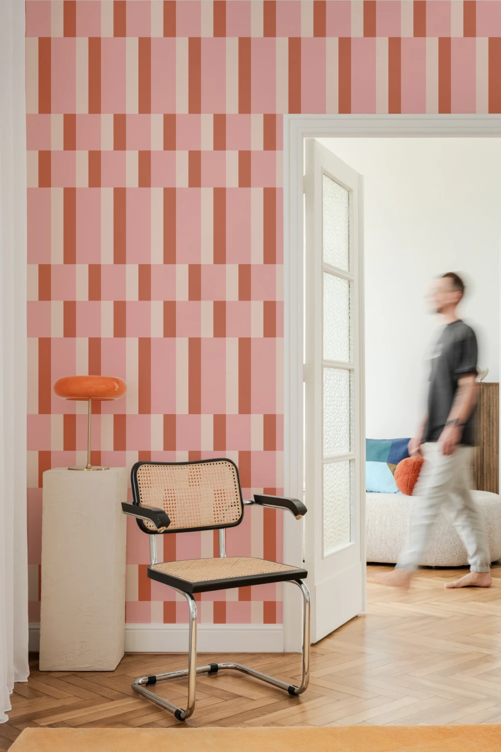 Pink & Orange Modern Geometric Bauhaus Wallpaper