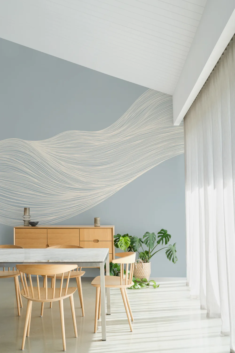 Blue Wavy Line Abstract Mural