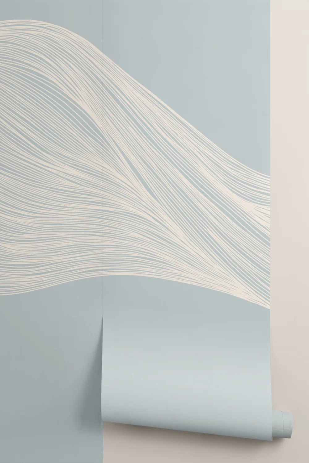 Blue Wavy Line Abstract Mural