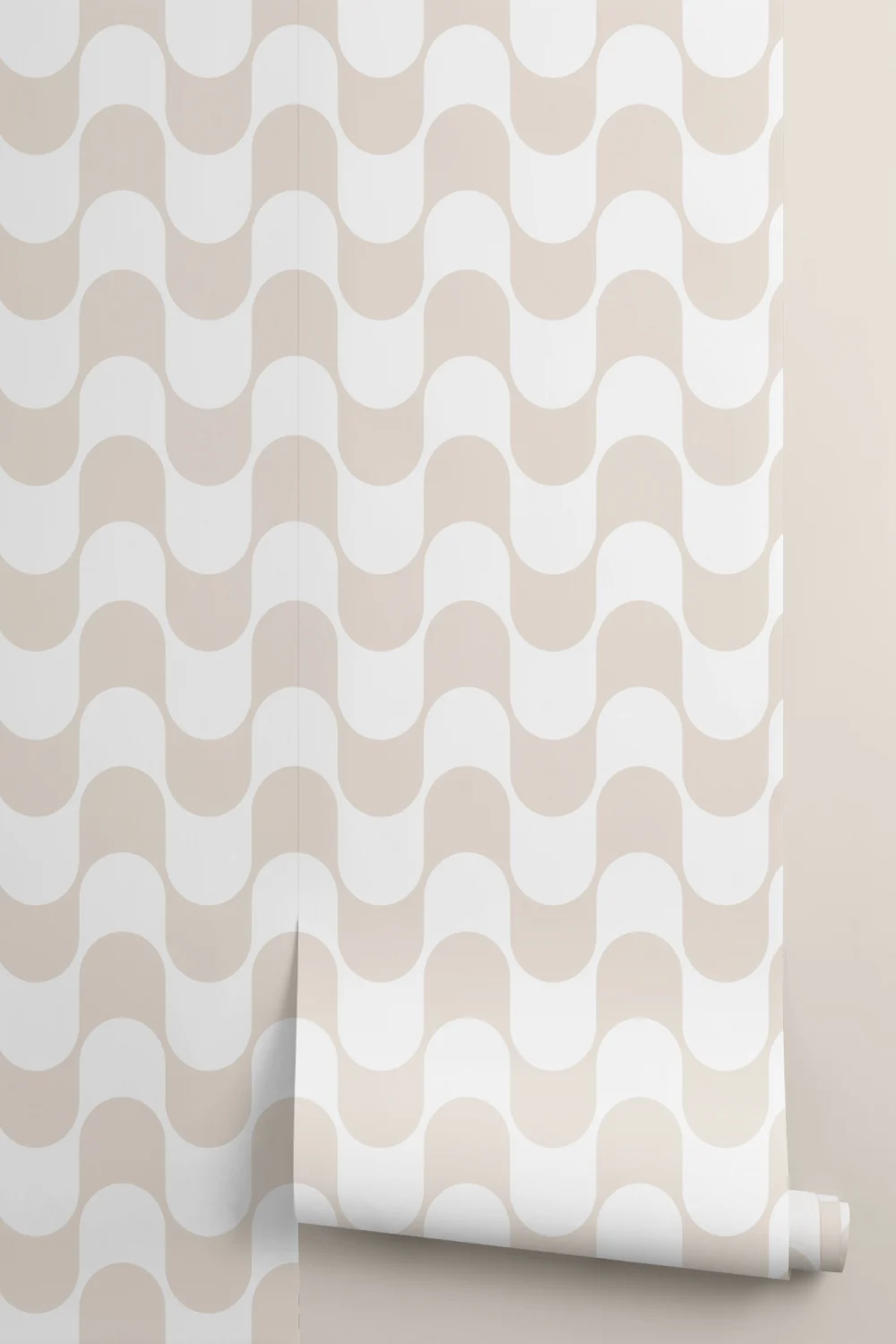 Neutral Retro Wavy Striped Wallpaper