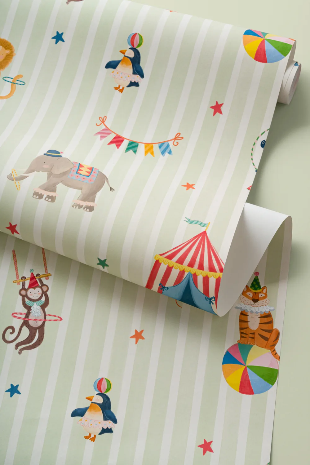 Kids Groene Streep Circus Dieren Muurschildering