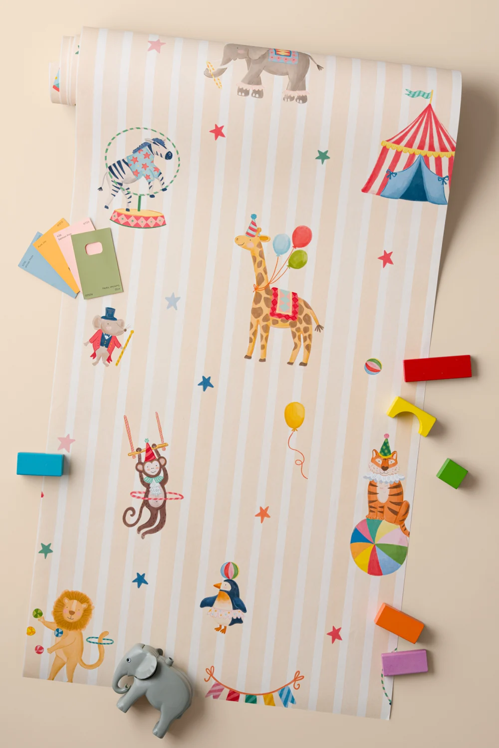 Kinderen Gele Streep Circus Dieren Muurschildering