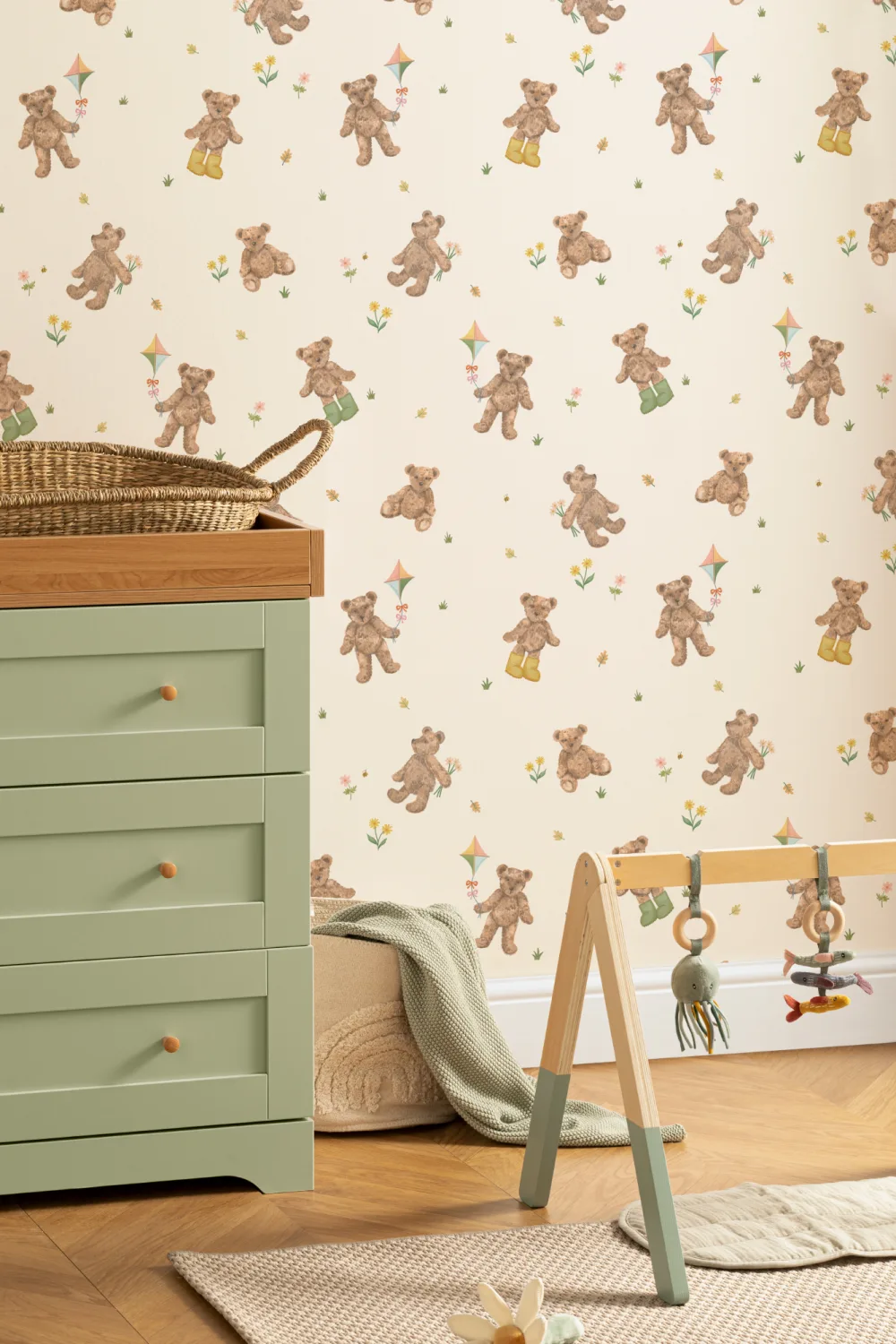 Beige Kids Cute Teddy Motif Wallpaper