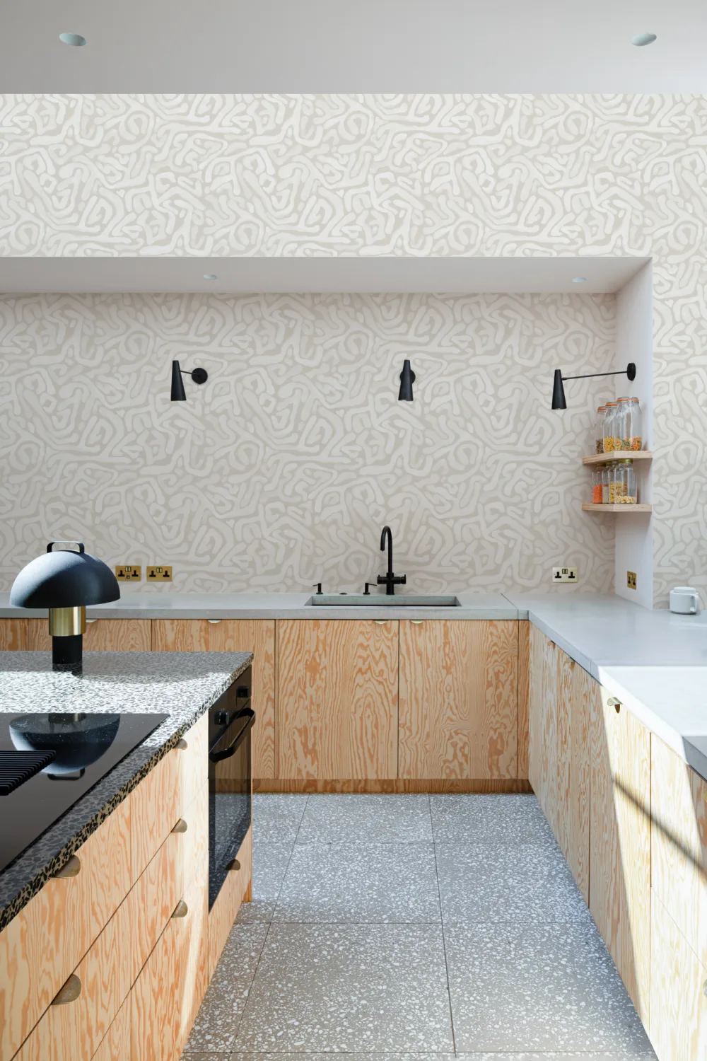 Hand-Painted Organic Maze Wallpaper in Beige