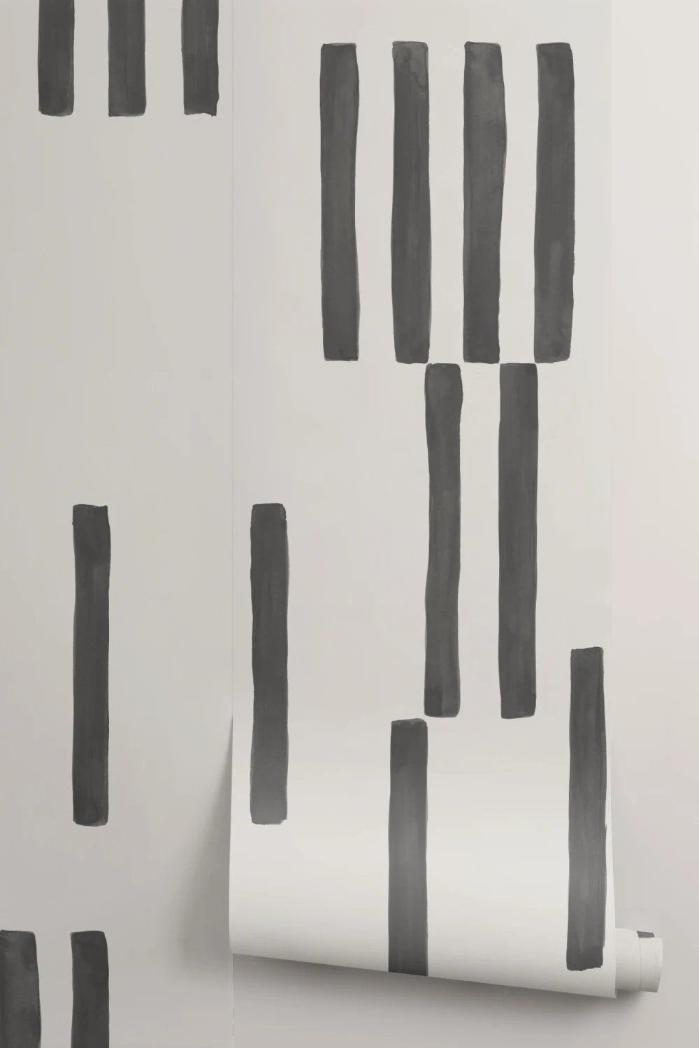 Hand Painted Line Geometric Mural in Black and White