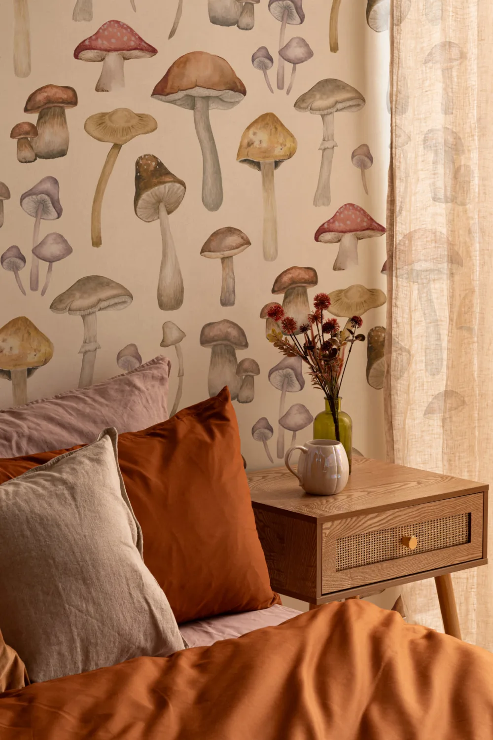 Painted Mushroom Repeat Pattern Wallpaper