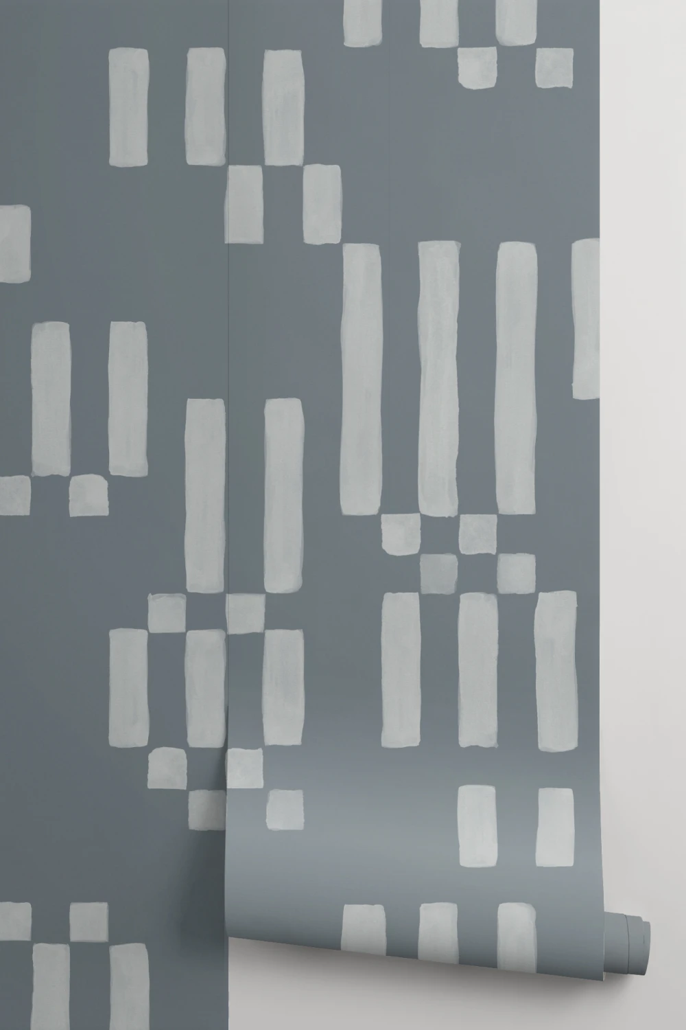 Hand Painted Block Geometric Mural in Muted Blue