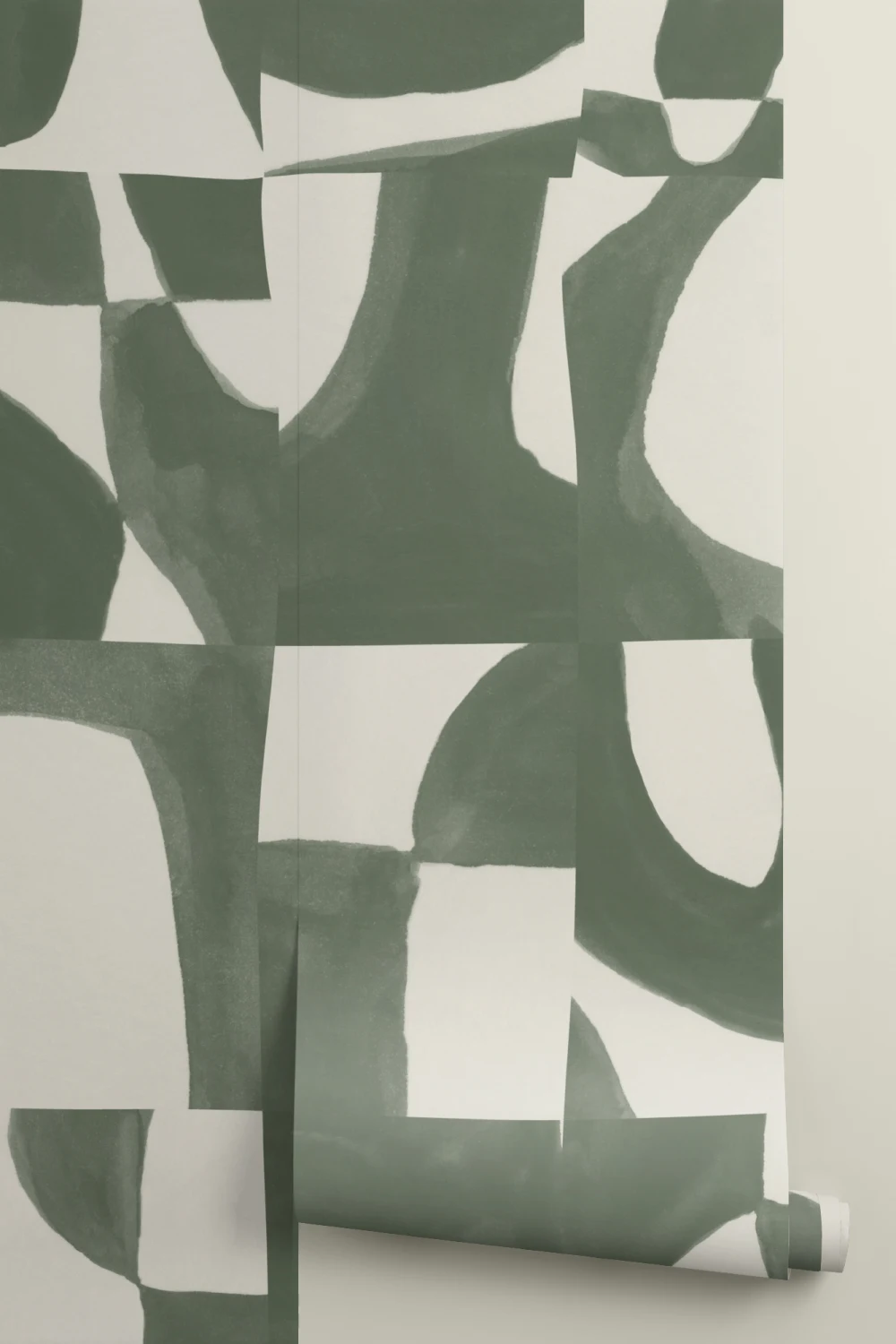 Mural de parede abstrato de musgo moderno com formas cortadas à mão e efeito texturado