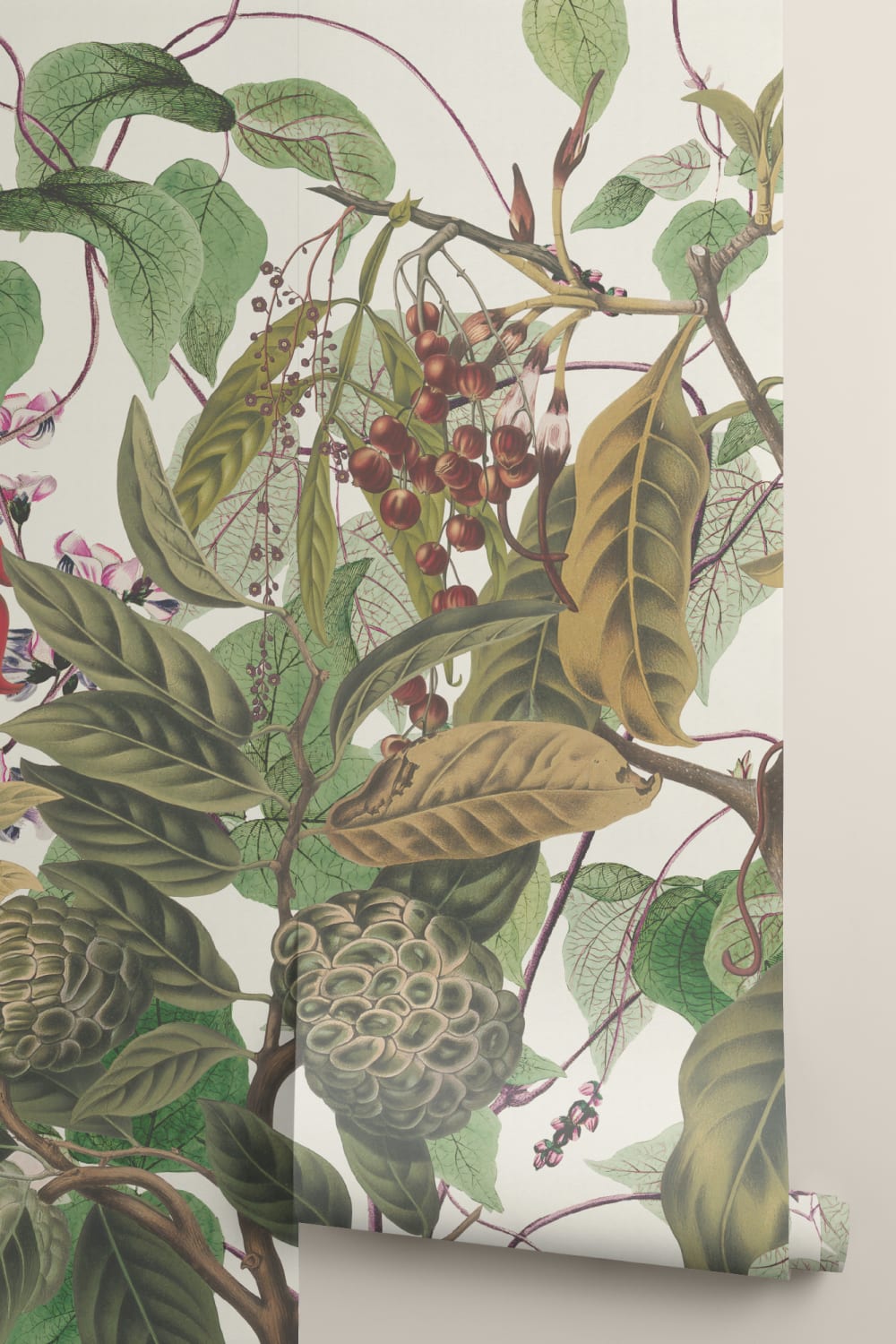 Lush Vintage Botanic murale cu flori tropicale și frunze în culori complete
