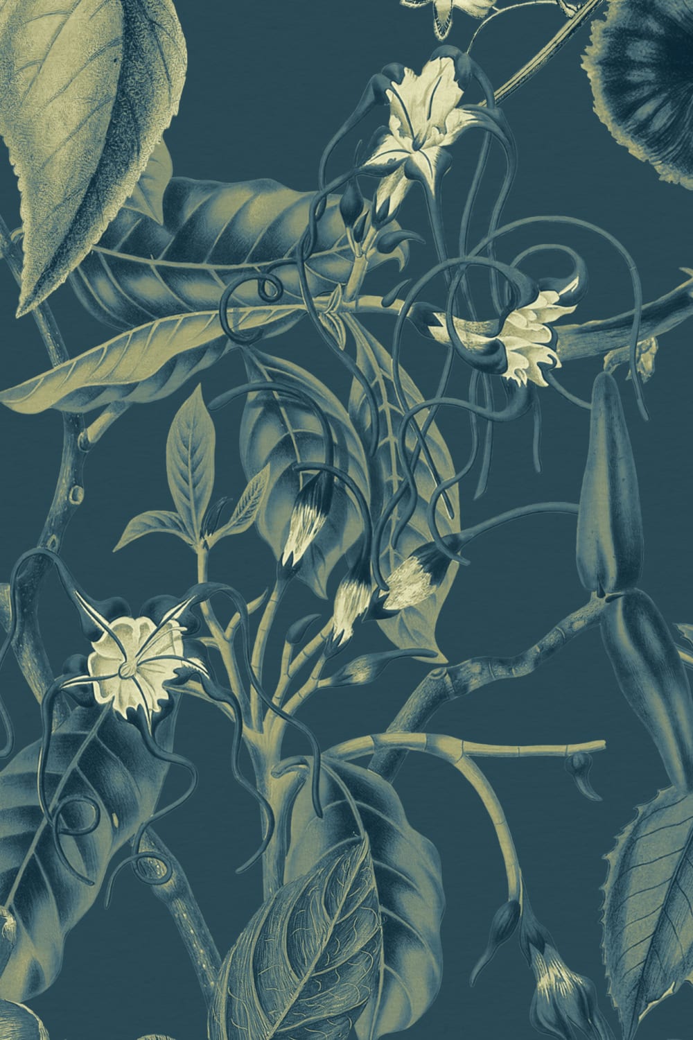 Carta da parati floreale botanica tonale in blu
