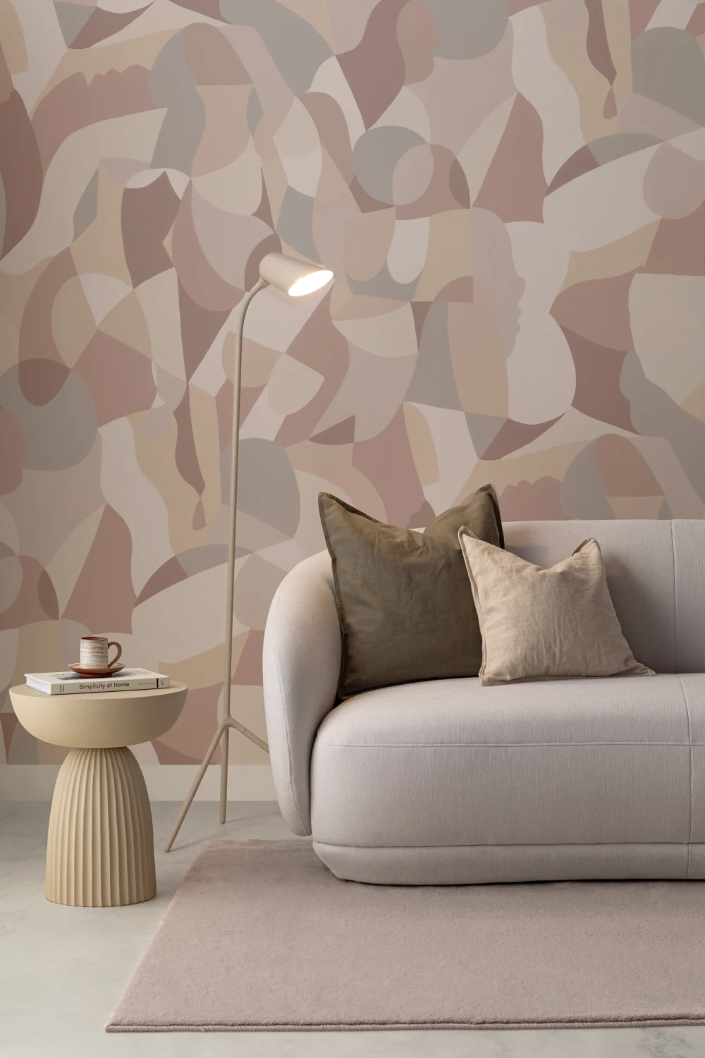 Abstrakt mural-tapeter i beige nyanser av kubistisk mänsklig form