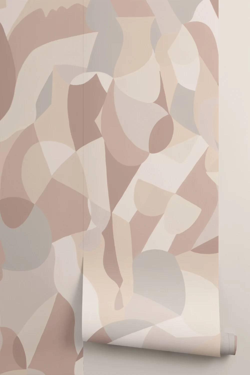 Abstrakt mural-tapeter i beige nyanser av kubistisk mänsklig form