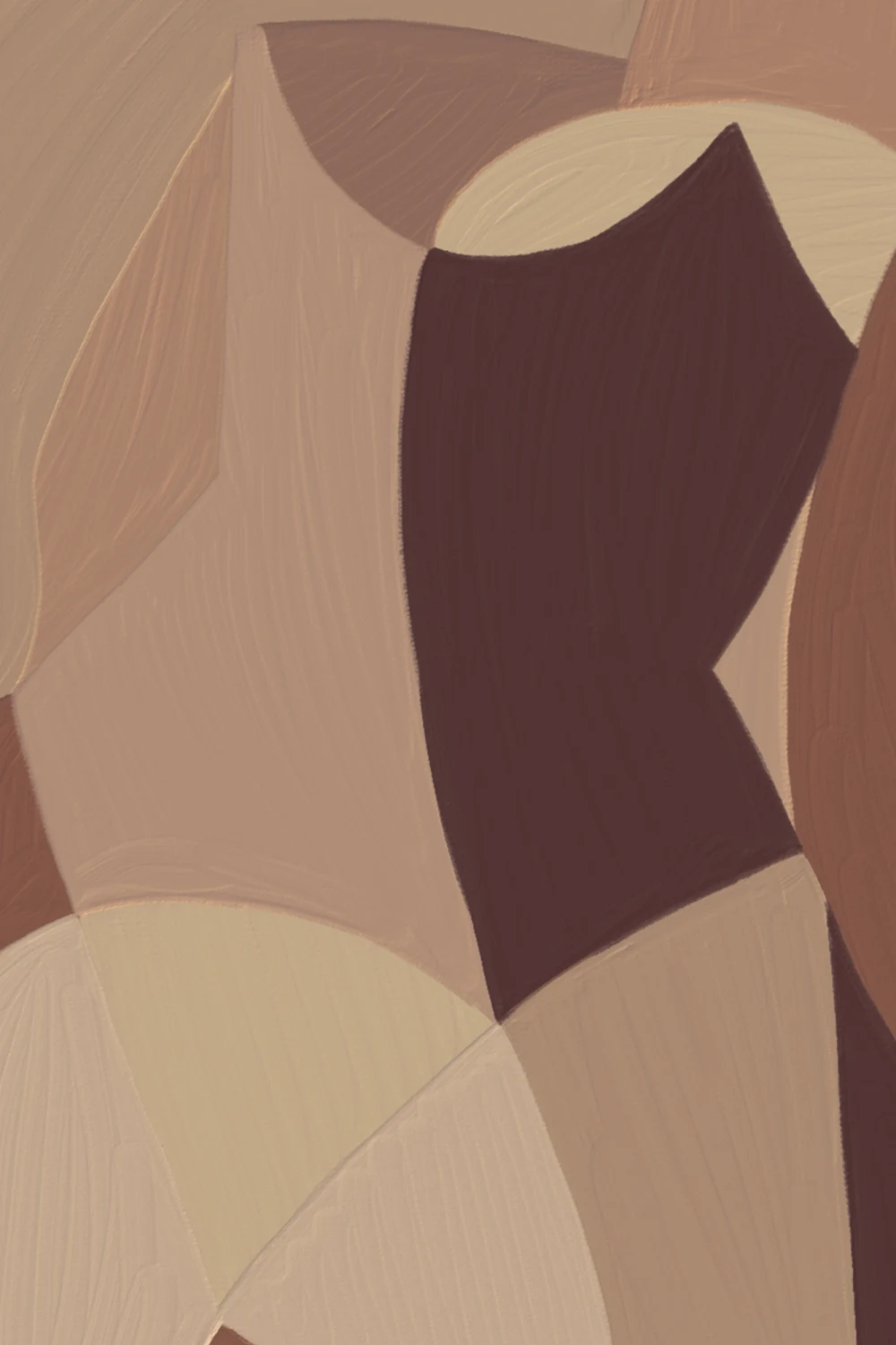 Cubist Human Form Abstract Mural In Earthy Browns