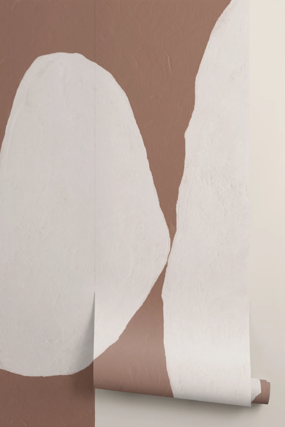 Hand-Painted Organic Form Mural in Warm Terracotta with Textured Plaster Finish