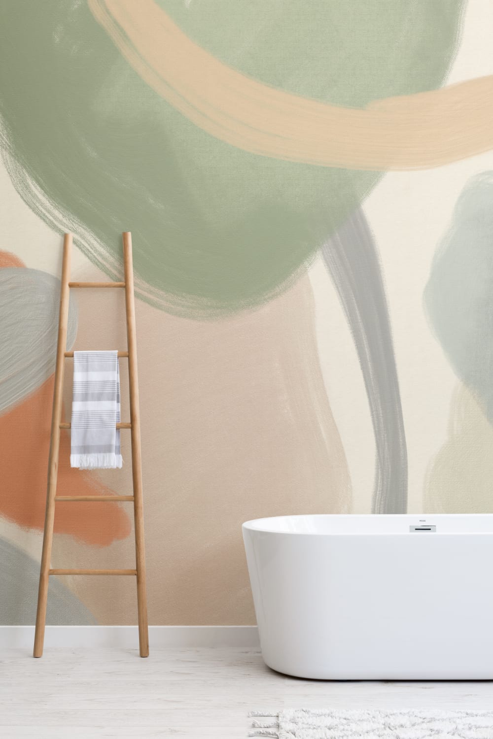 Organic Abstract Shapes Mural in Soft Neutrals