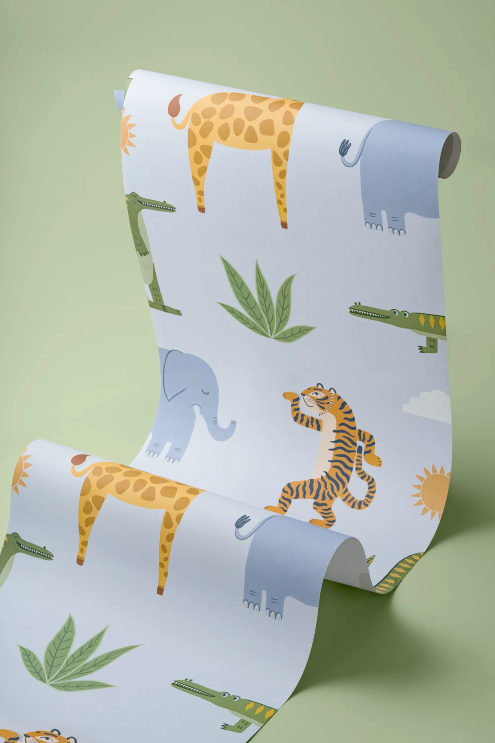 Blue Kids Playful Jungle Animals Mural