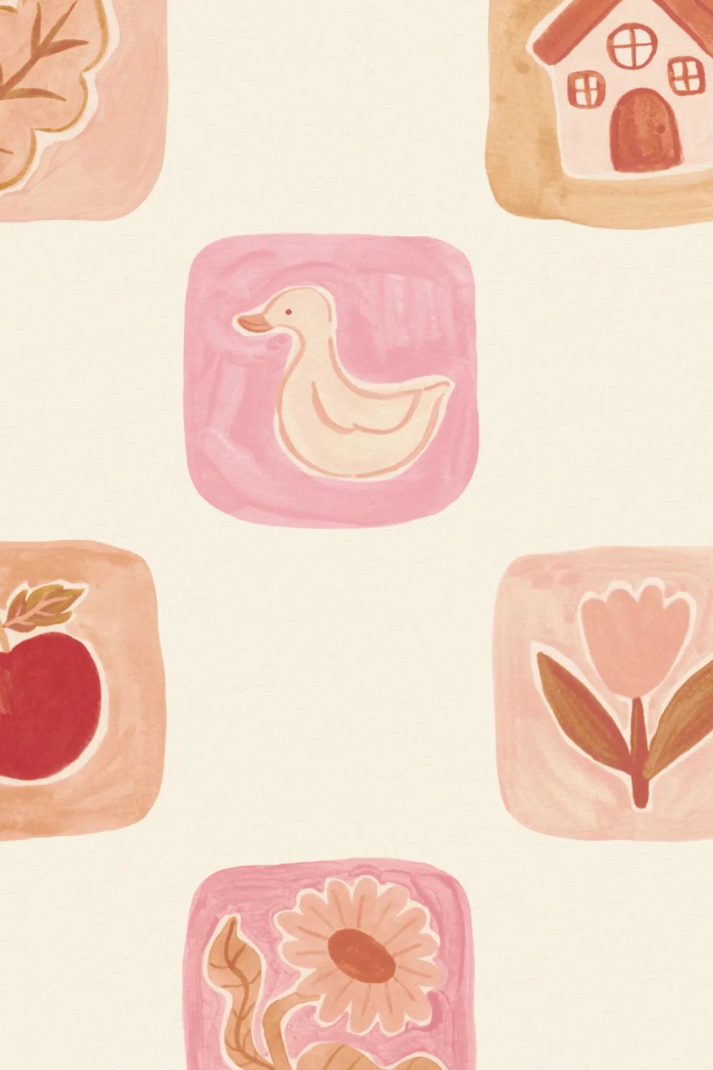 Carta da parati rosa vintage con motivi patchwork per bambini