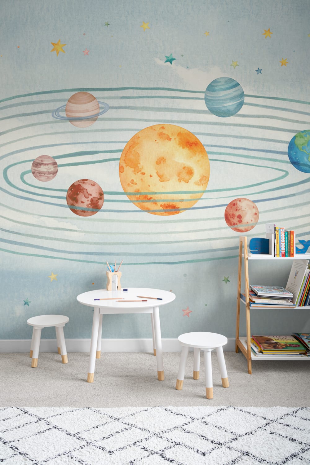 Kids' Galactic Blue Space Adventure Mural