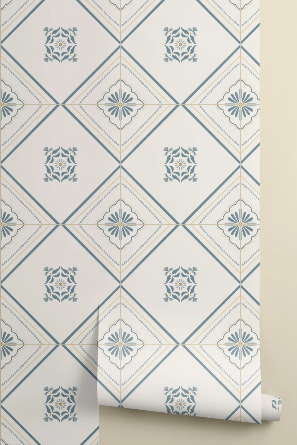 Blå Geometrisk Tile Classic Fototapet
