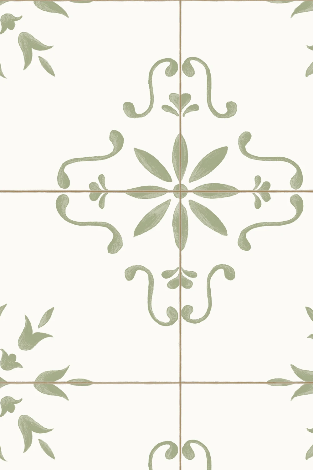 Groene Azulejo Tegelpatroon Vintage Stijl Muurschildering