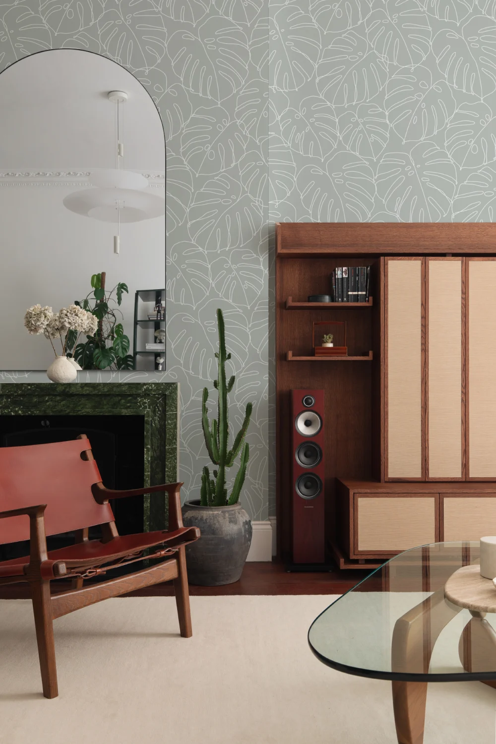 Verde Monstera frunze linie desen repeta model tapet