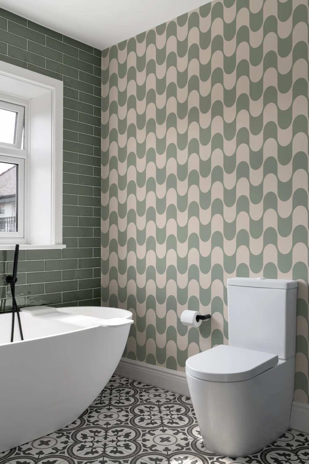Grön Groovy Retro Repeat Pattern Wallpaper