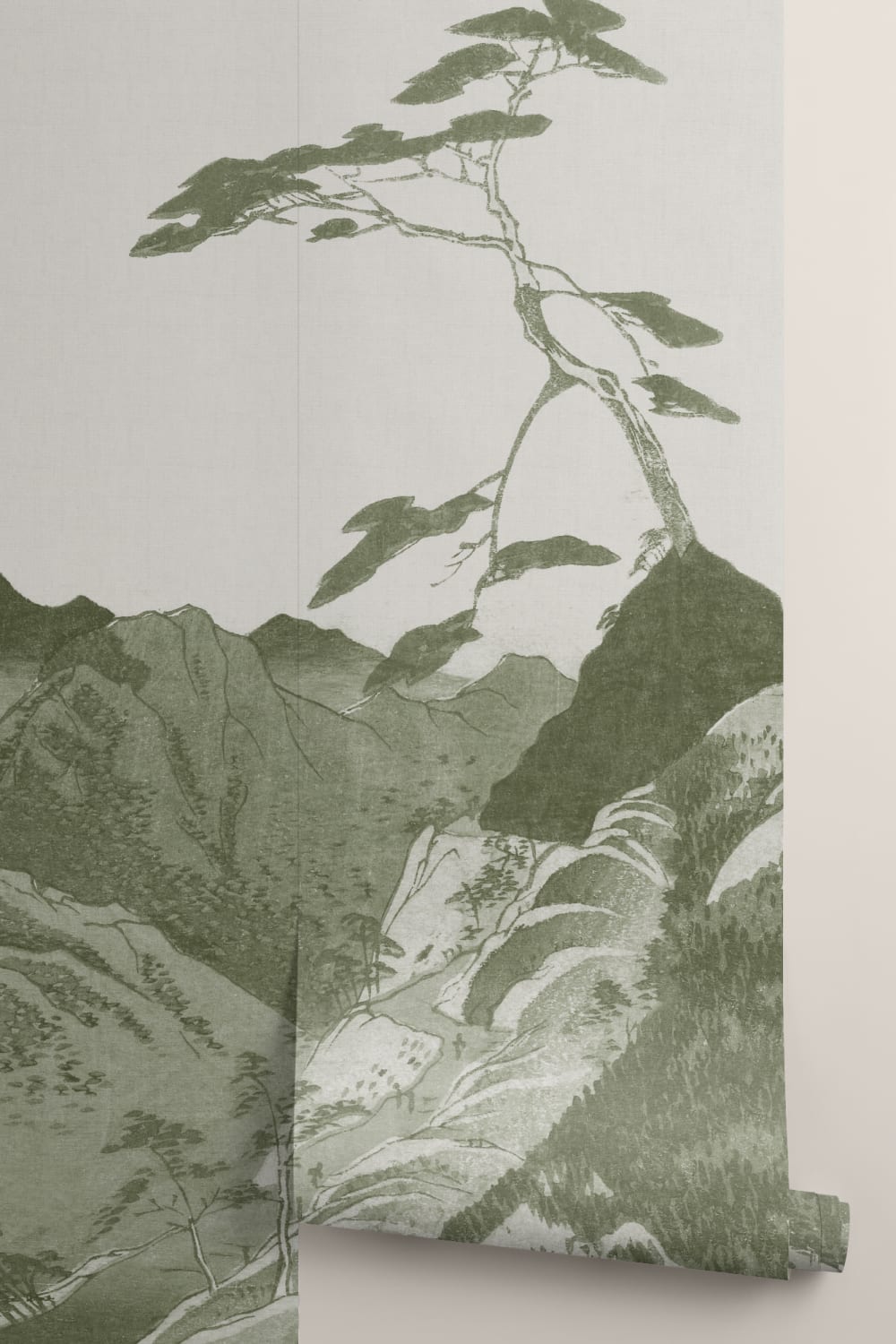 Mural de papel pintado de paisaje montañoso verde japonés