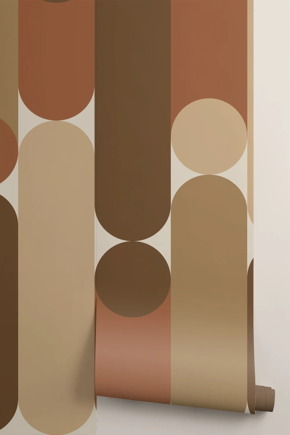 Varm geometrisk mitten av århundradet modern brun kapsel mural-tapeter