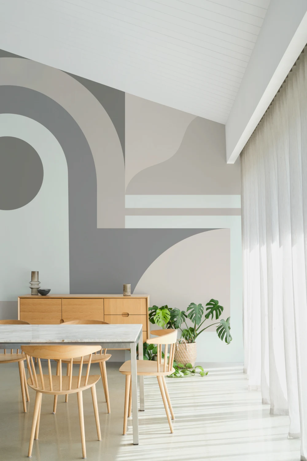 Neutrale Geometrische Boog Hedendaagse Muurschildering