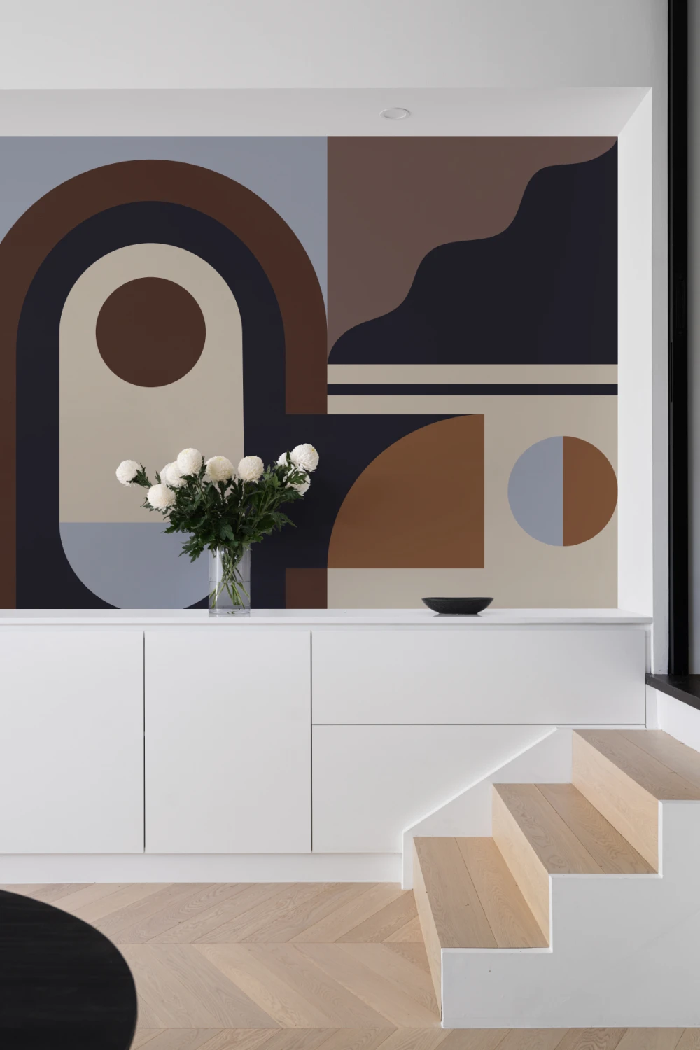 Murale geometrică modernă îndrăzneață multicoloră mid-century