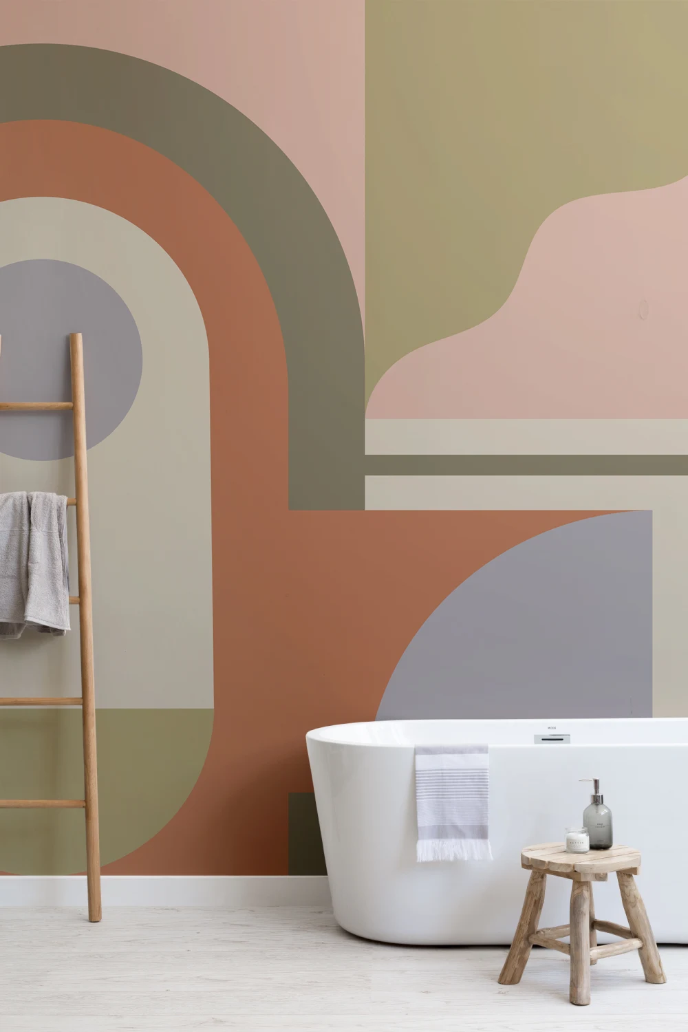 Retro Orange Geometric Design Mural