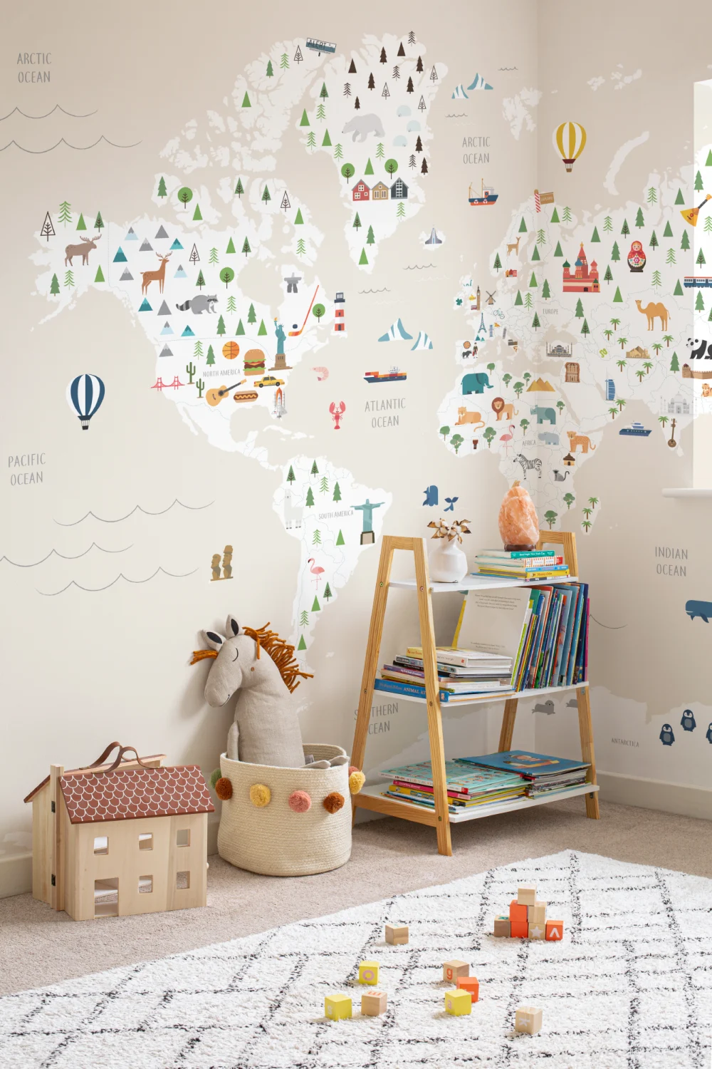 Charming Cream Kids Map Wallpaper Mural